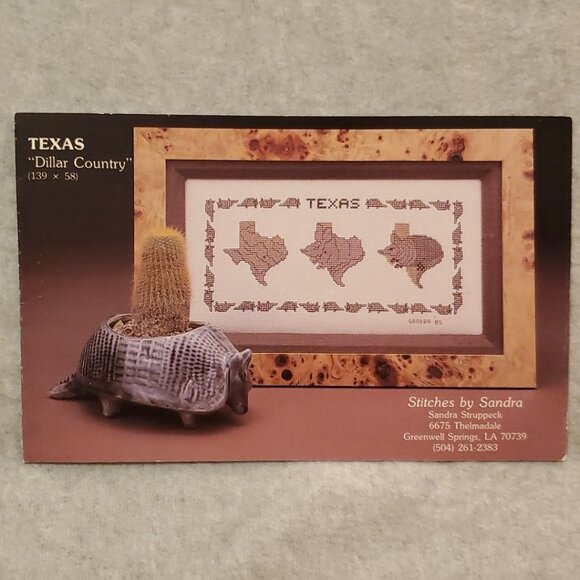 vtg 1985 state of Texas TX armadillo cross stitch pattern HTF OOP - Picture 2 of 6